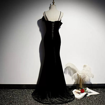 Simple Black Velvet Mermaid Prom Dresses Sexy Evening Dress HZ1023